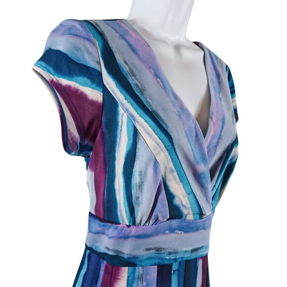 Rabbit Designs Watercolor Stripe Dress 10 NWT | Multicolor V-Neck Pleated Skirt - Picture 3 of 11